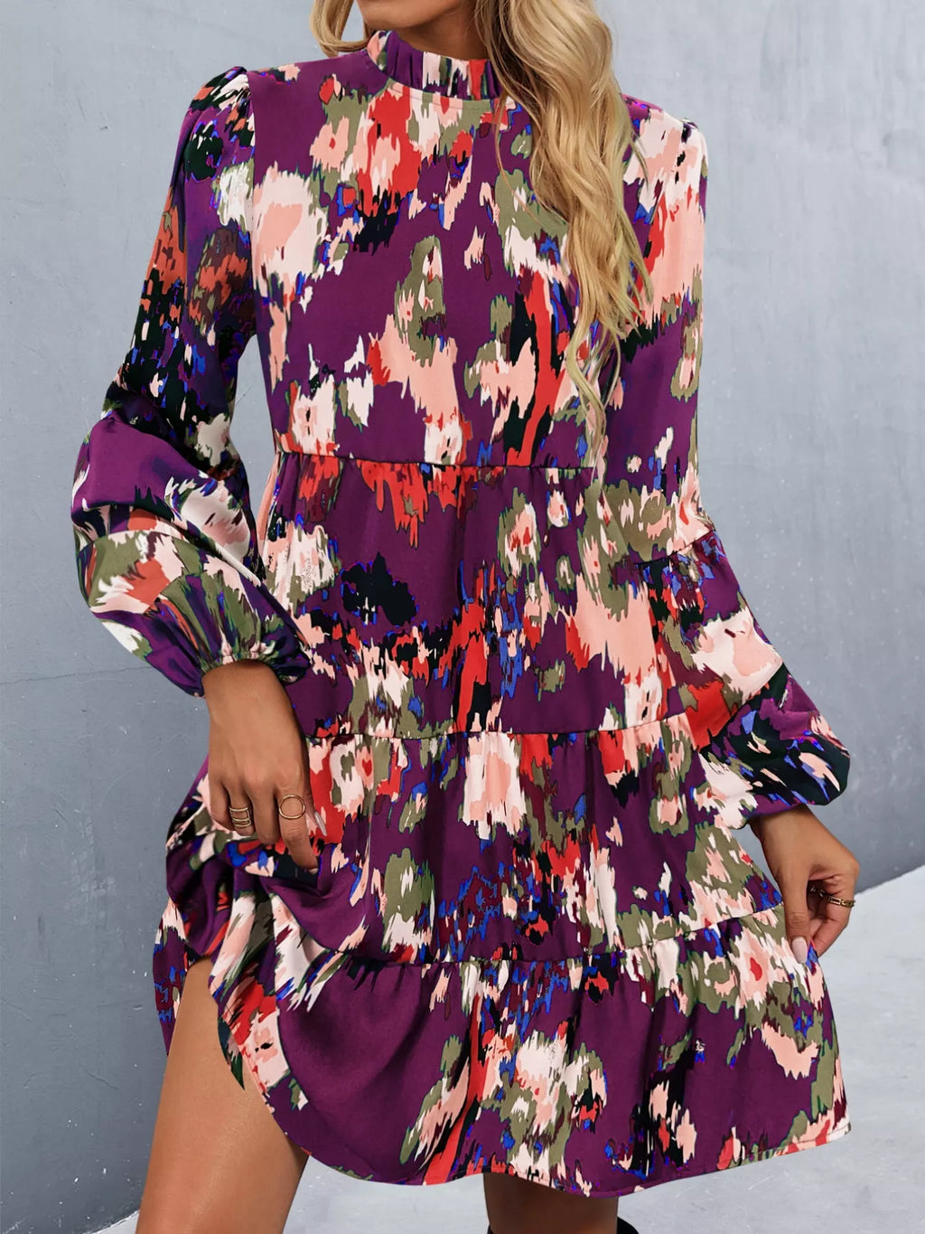 Printed Balloon Sleeve Mini Dress (15)