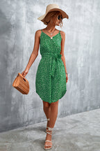 Printed V-neck Tie Waist Mini Dress (11)