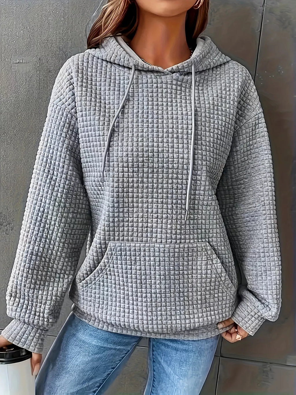 Textured Knit Drawstring Hoodie (22)