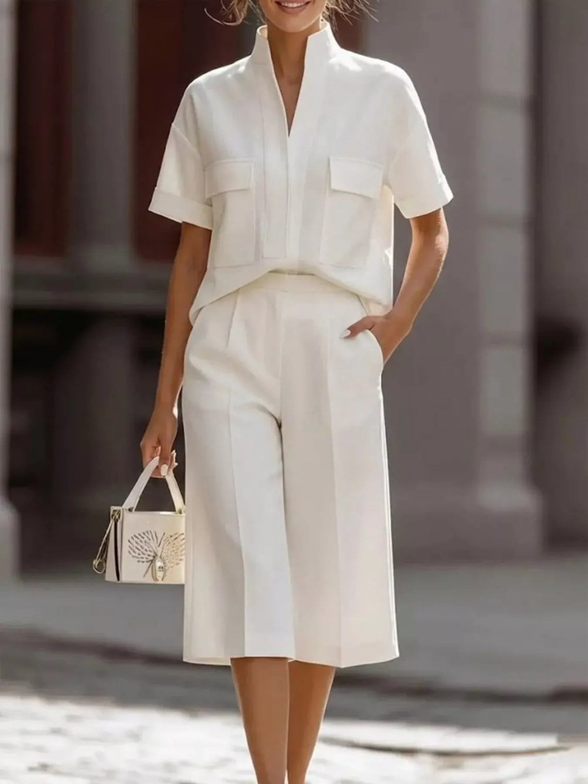 Full Size Short Sleeve Top Wide Leg Pants Set Plus