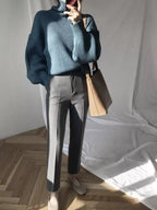 Oversized Turtleneck Ribbed Knit Sweater (7)