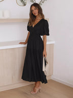 Tiered Puff Sleeve Midi Dress (20)