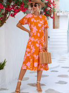 Floral Puff Sleeve Ruffle Hem Midi Dress (3)