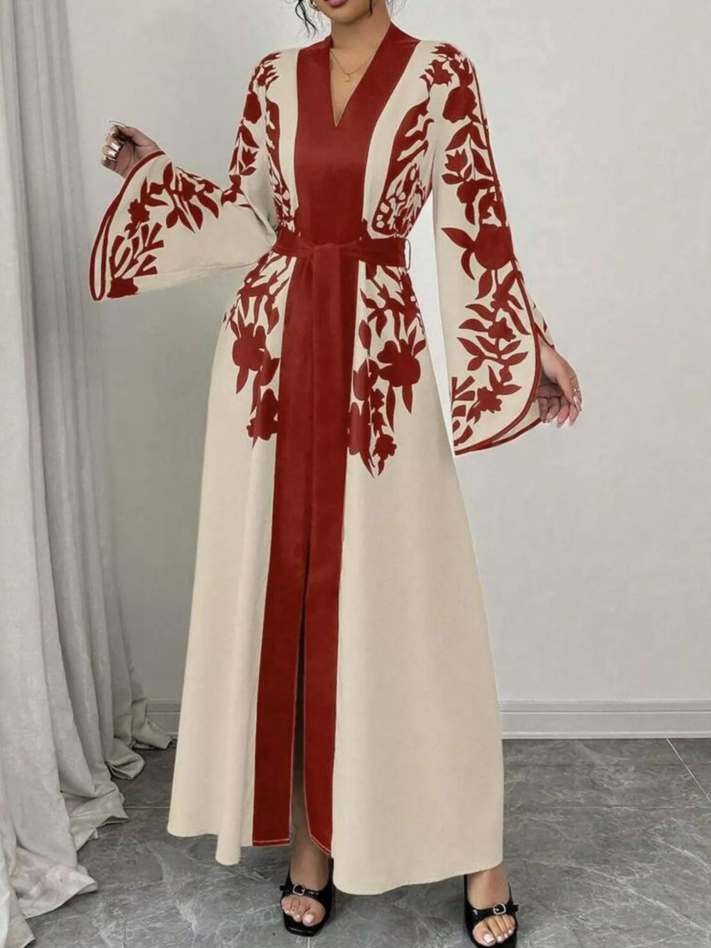 Printed Tie Waist Maxi Dress (12)
