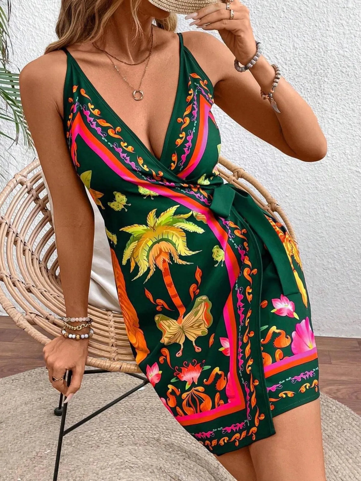 Floral Print Spaghetti Strap Wrap Mini Dress (7)