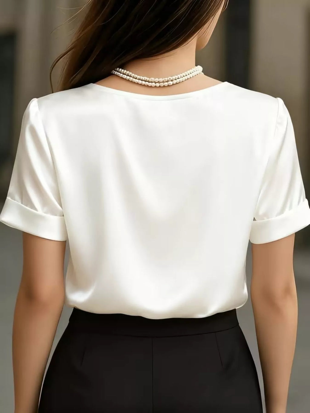 V-neck Satin Blouse (2)