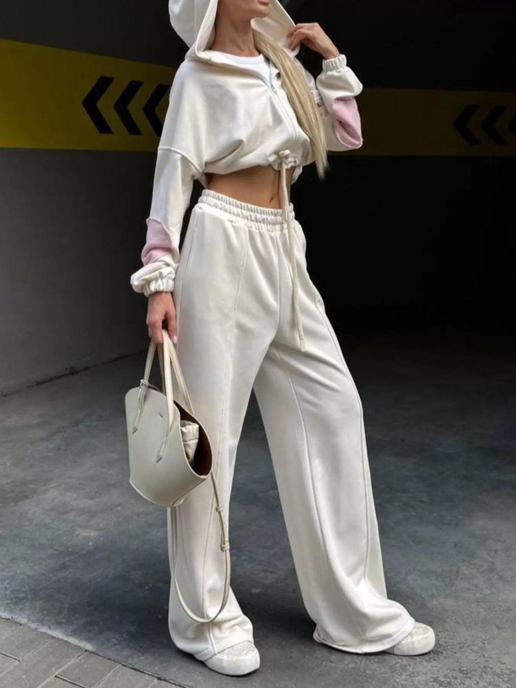 Zip Up Hoodie Wide-leg Pants Set (3)