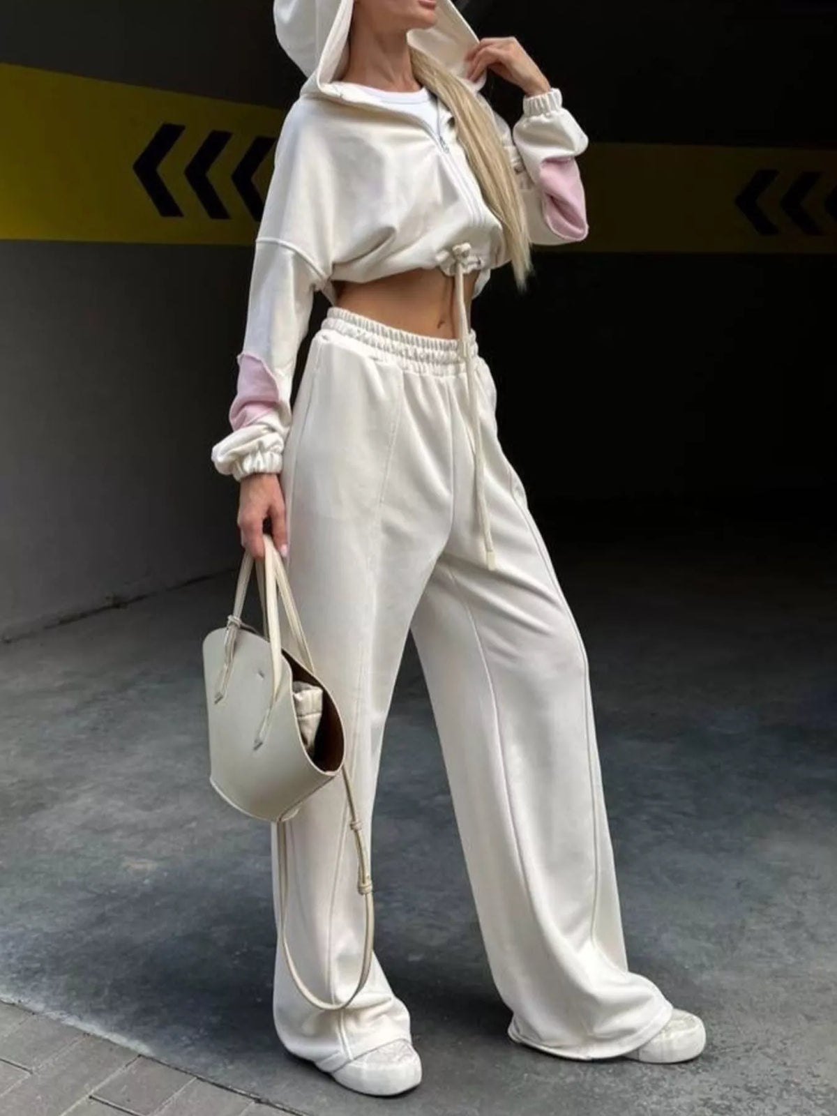 Zip Up Hoodie Wide-leg Pants Set (3)