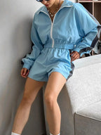 Zip Up Long Sleeve Jacket Shorts Set (6)