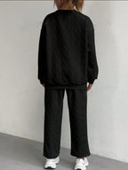 Texture Round Neck Top Pants Set (7)
