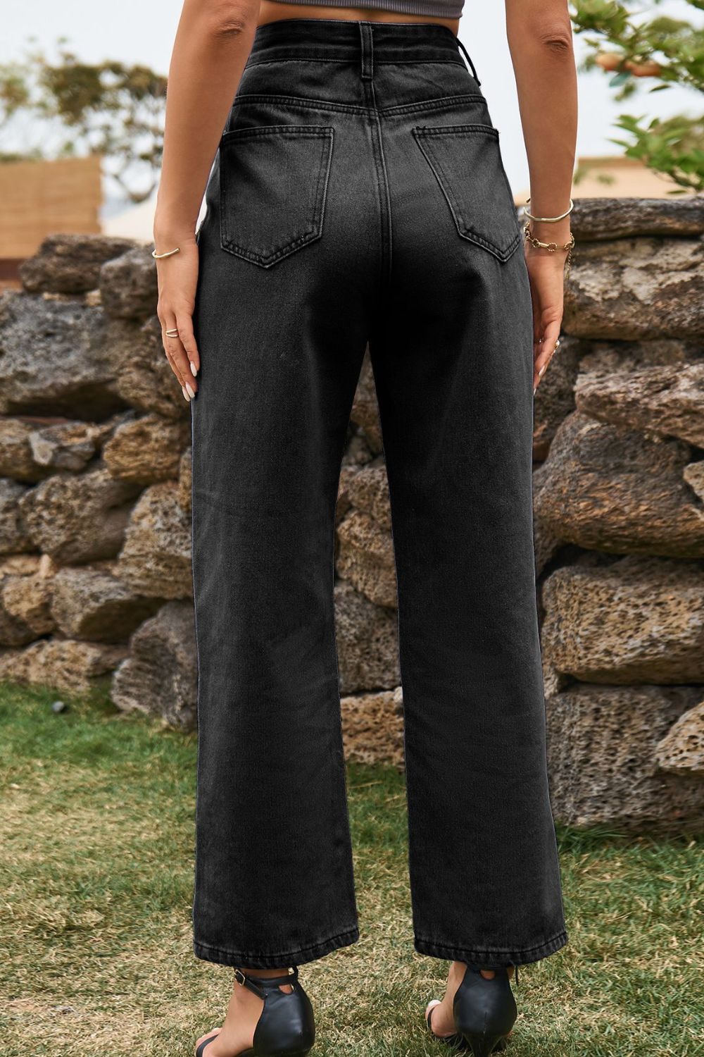 High Waist Loose Fit Ankle Slit Jeans (9)