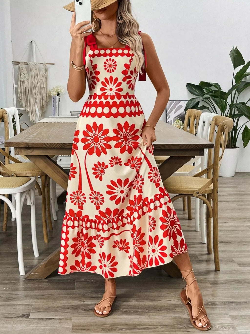 Floral Print Tie-shoulder Midi Dress (4)