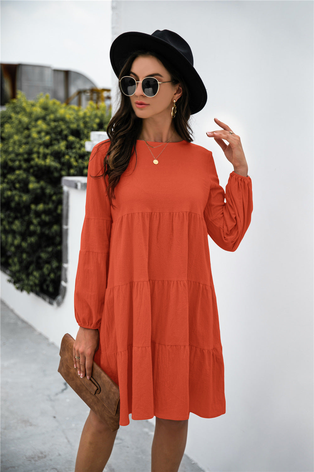 Balloon Sleeve Keyhole Tiered Dress (7)