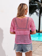 Cutout Round Neck Short Sleeve Cover Up (14)