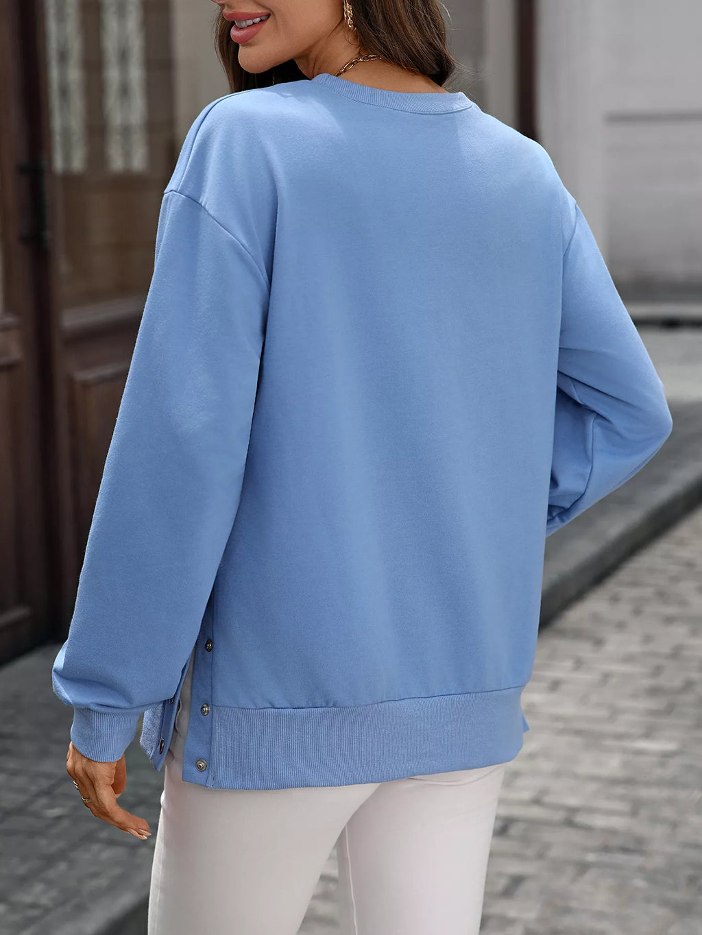 Side Snap Round Neck Sweatshirt (6)