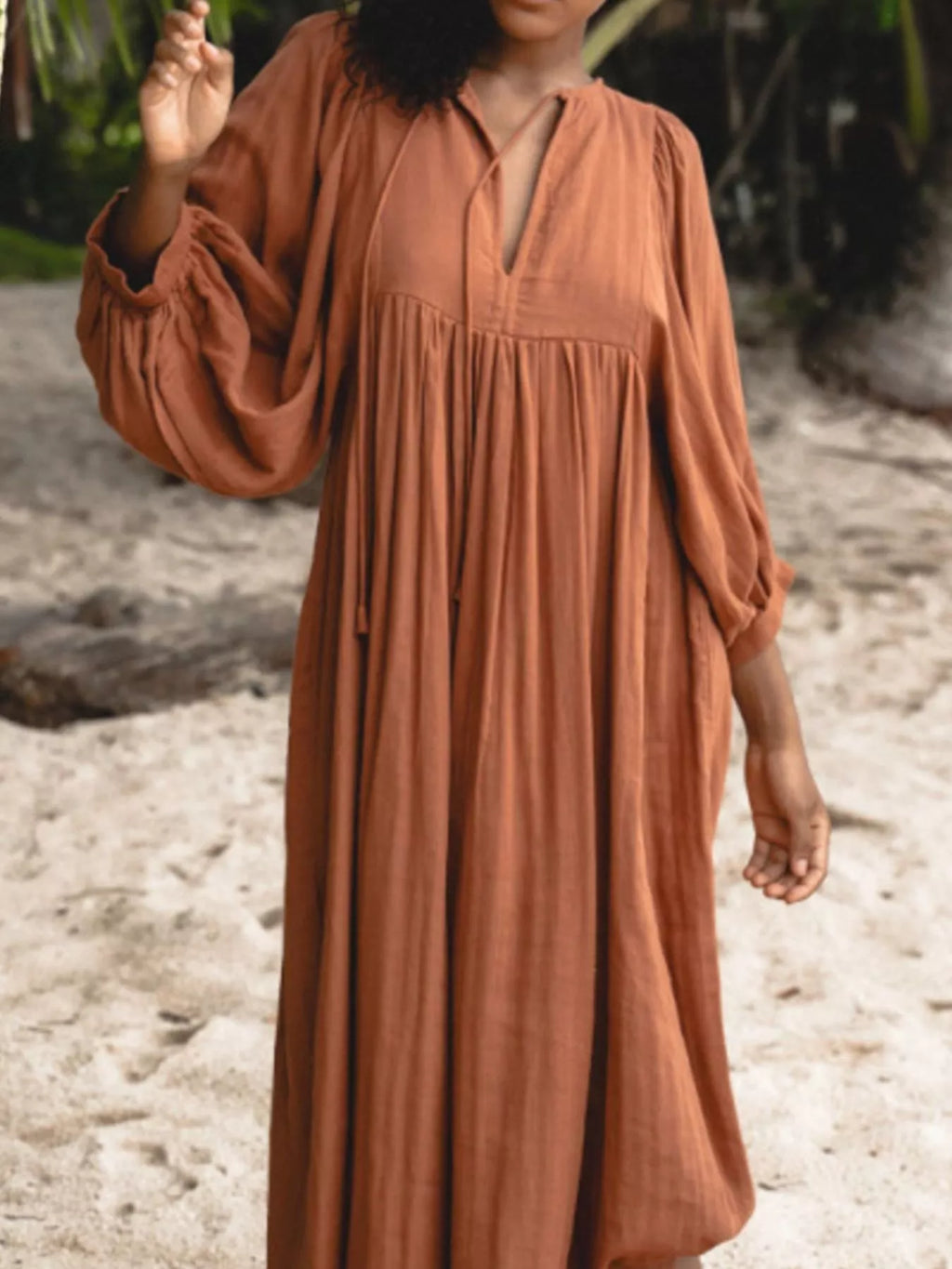 Tie Neck 3/4 Sleeve Midi Dress (10)