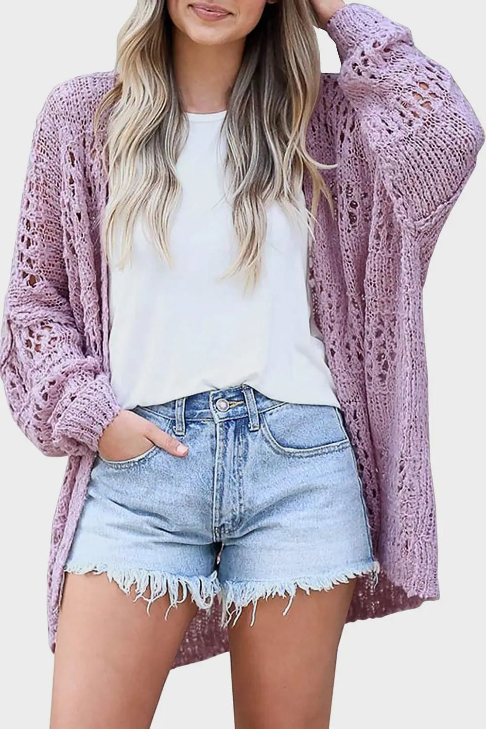 Openwork Open Front Long Sleeve Cardigan (24)