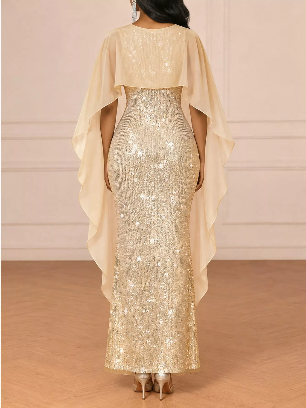 Sequin Cape Overlay Evening Dress (25)