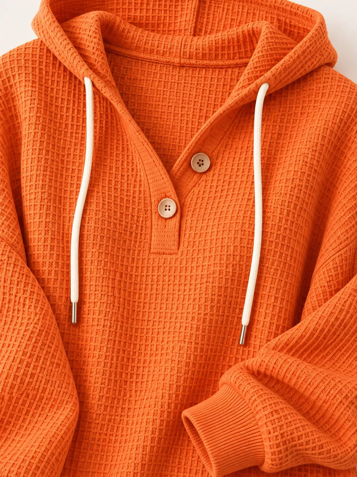 Full Size Waffle Knit Button Detail Hoodie Plus (34)