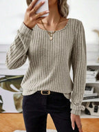 Ribbed Knit Long Sleeve T-shirt (5)