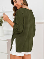 Rolled Round Neck Dropped Shoulder Slit Sweater (10)