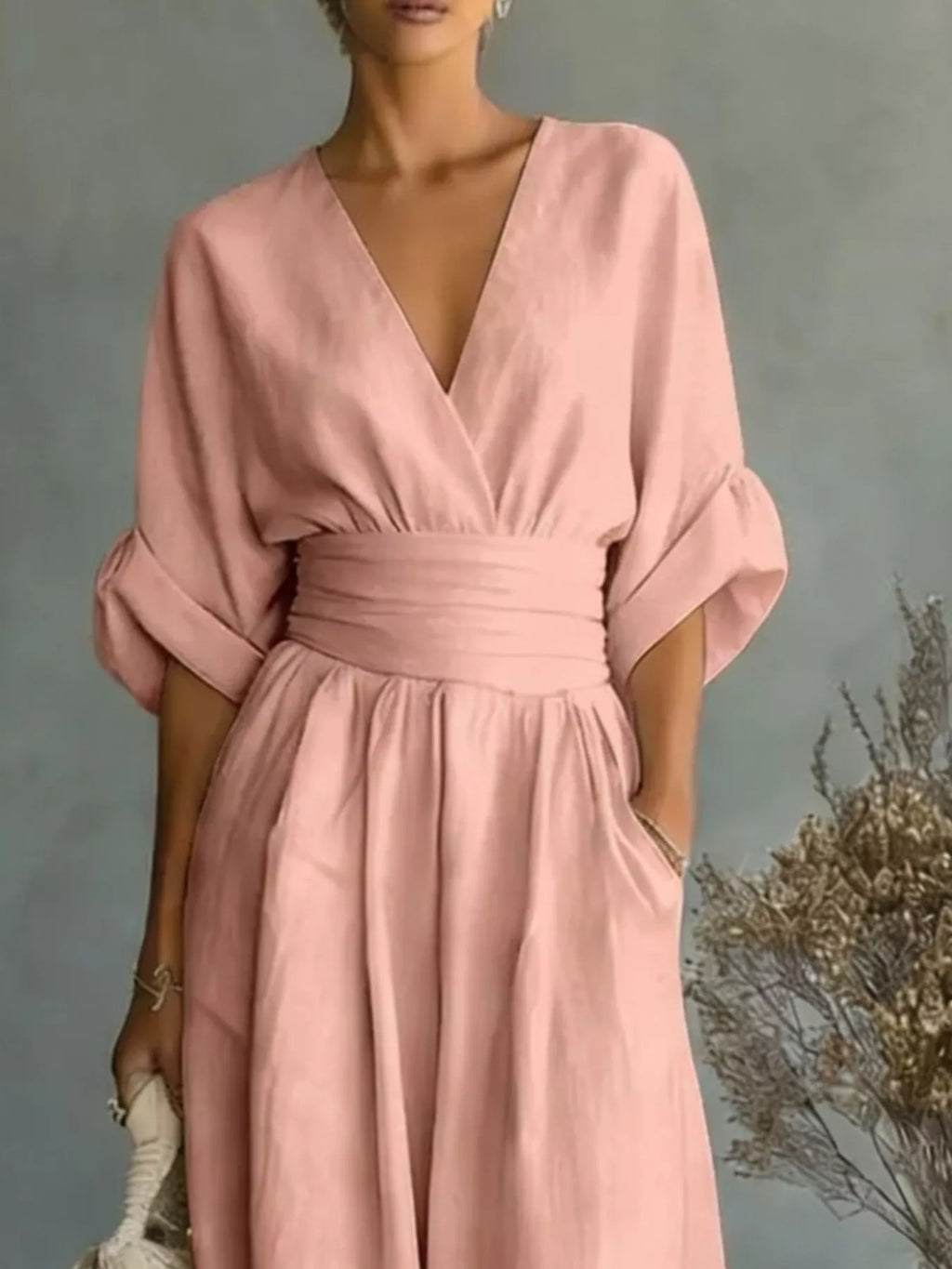 Full Size Half Sleeve Wide-leg Jumpsuit Plus (26)