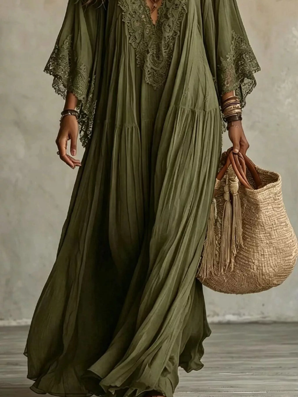 Lace Trim V-neck Maxi Dress (9)