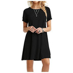 Solid Color Round Neck Short Sleeve Dress photo 1