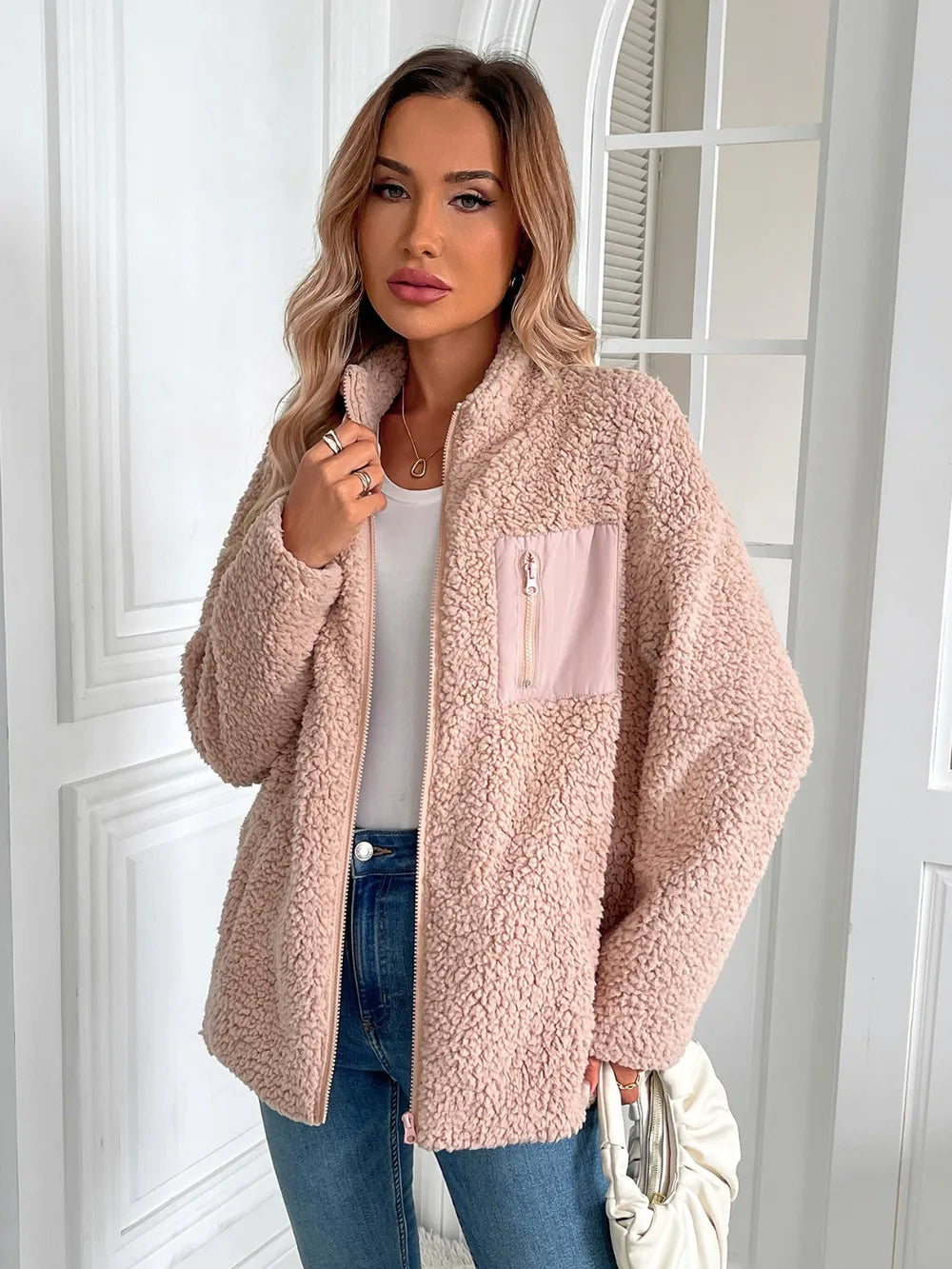 Zip Up Long Sleeve Fuzzy Jacket (5)