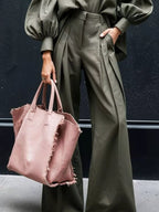 Lantern Sleeve Shirt Wide Leg Pants Set (3)