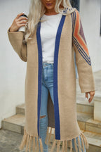Geometric Fringe Hem Open Front Duster Cardigan (9)
