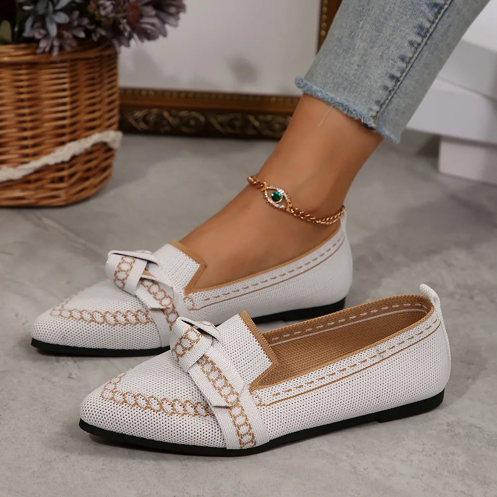 Knitted Slip-on Flats Bow (5)