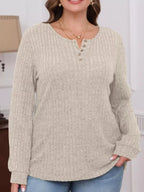 Ribbed Knit Button-front Long Sleeve T-shirt (22)