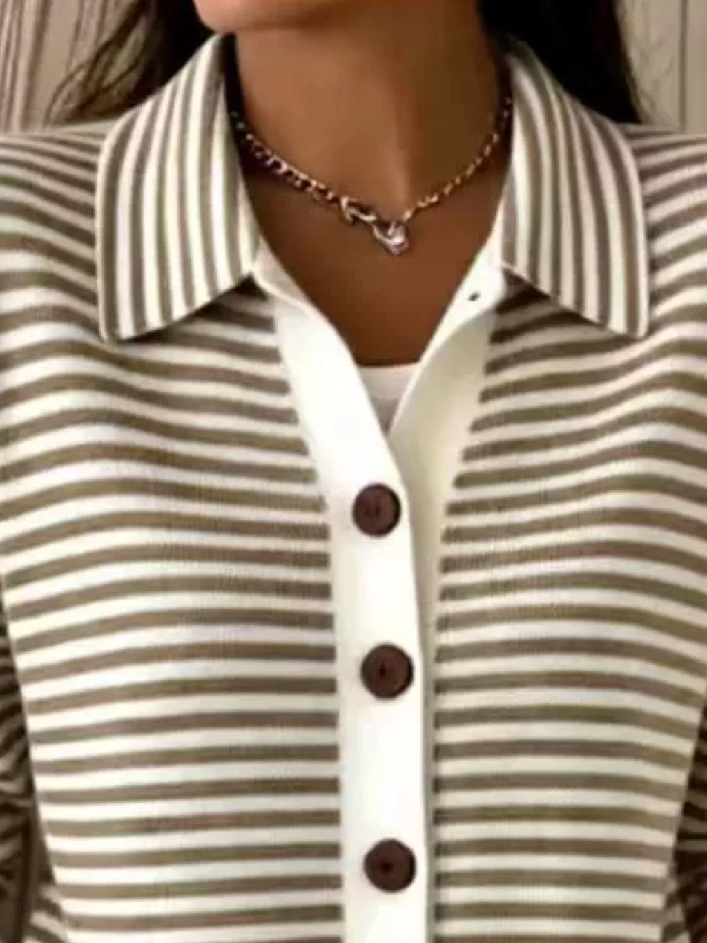 Striped Collared Button-down Knit Cardigan (8)