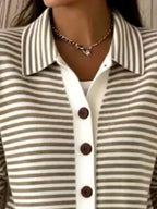 Striped Collared Button-down Knit Cardigan (8)