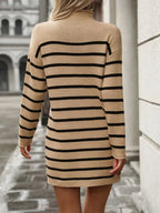 Striped Mock Neck Long Sleeve Mini Dress (2)