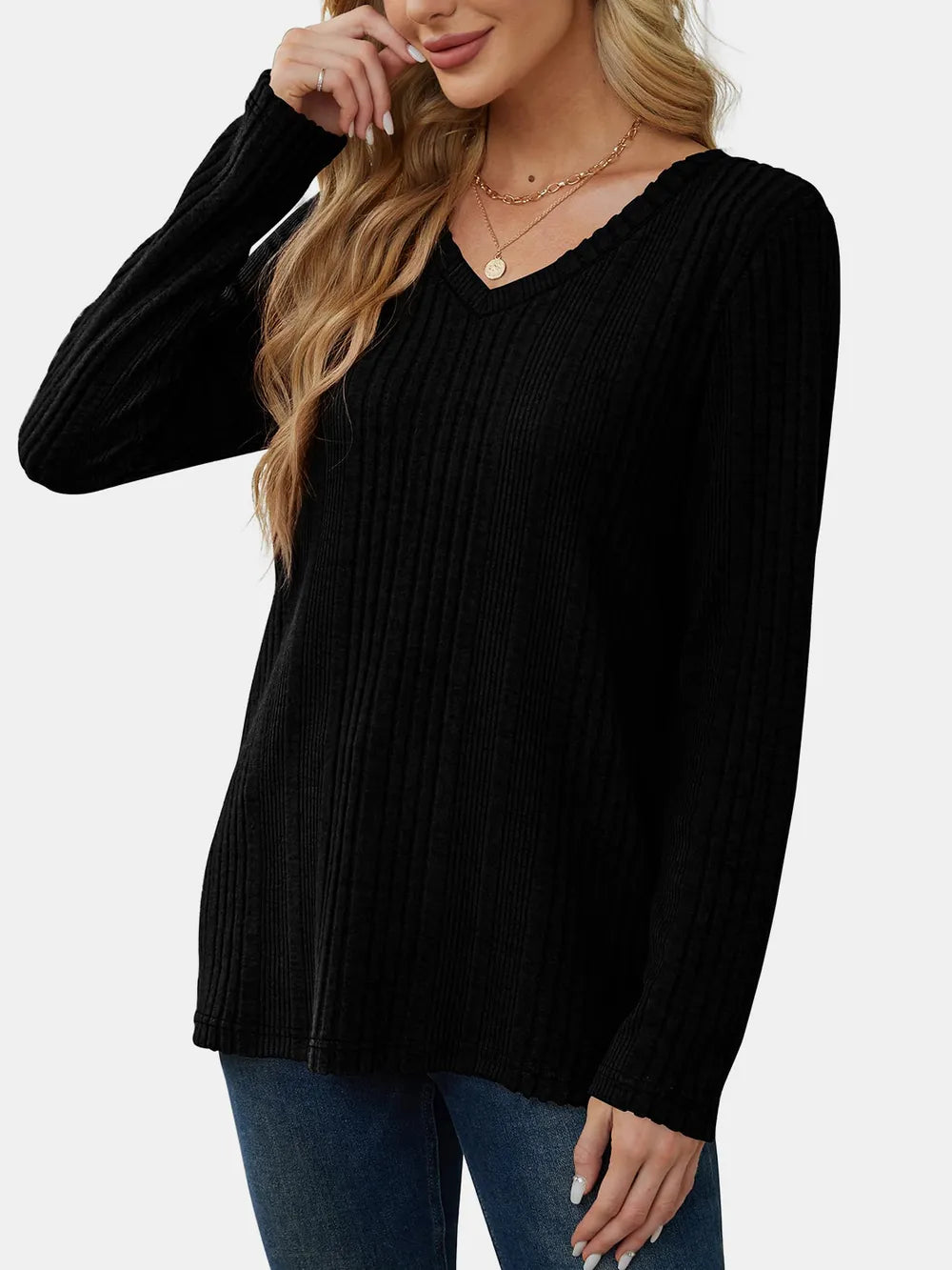 V-neck Long Sleeve T-shirt (20)