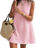 Gingham Sleeveless A-line Mini Dress (6)