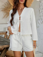 Double Tied V-neck Top Shorts Set (13)