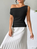 Single Shoulder Short Sleeve Knit Top (7)