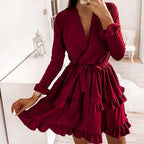 Flared Sleeves Ruffles V Neck photo 1