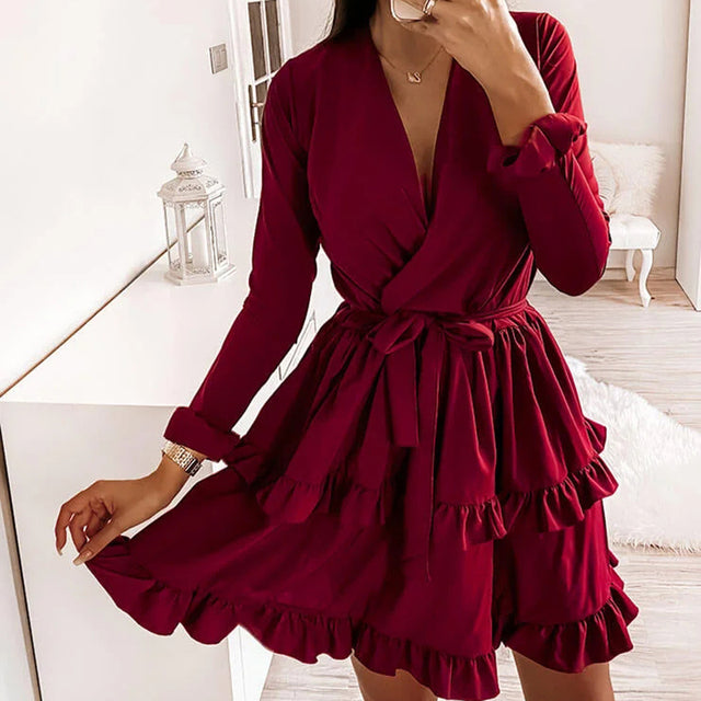 Flared Sleeves Ruffles V Neck photo 1