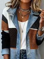 Color-block Denim Knit Patchwork Casual Jacket (6)