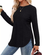 Casual Ribbed Knit Long Sleeve T-shirt (20)