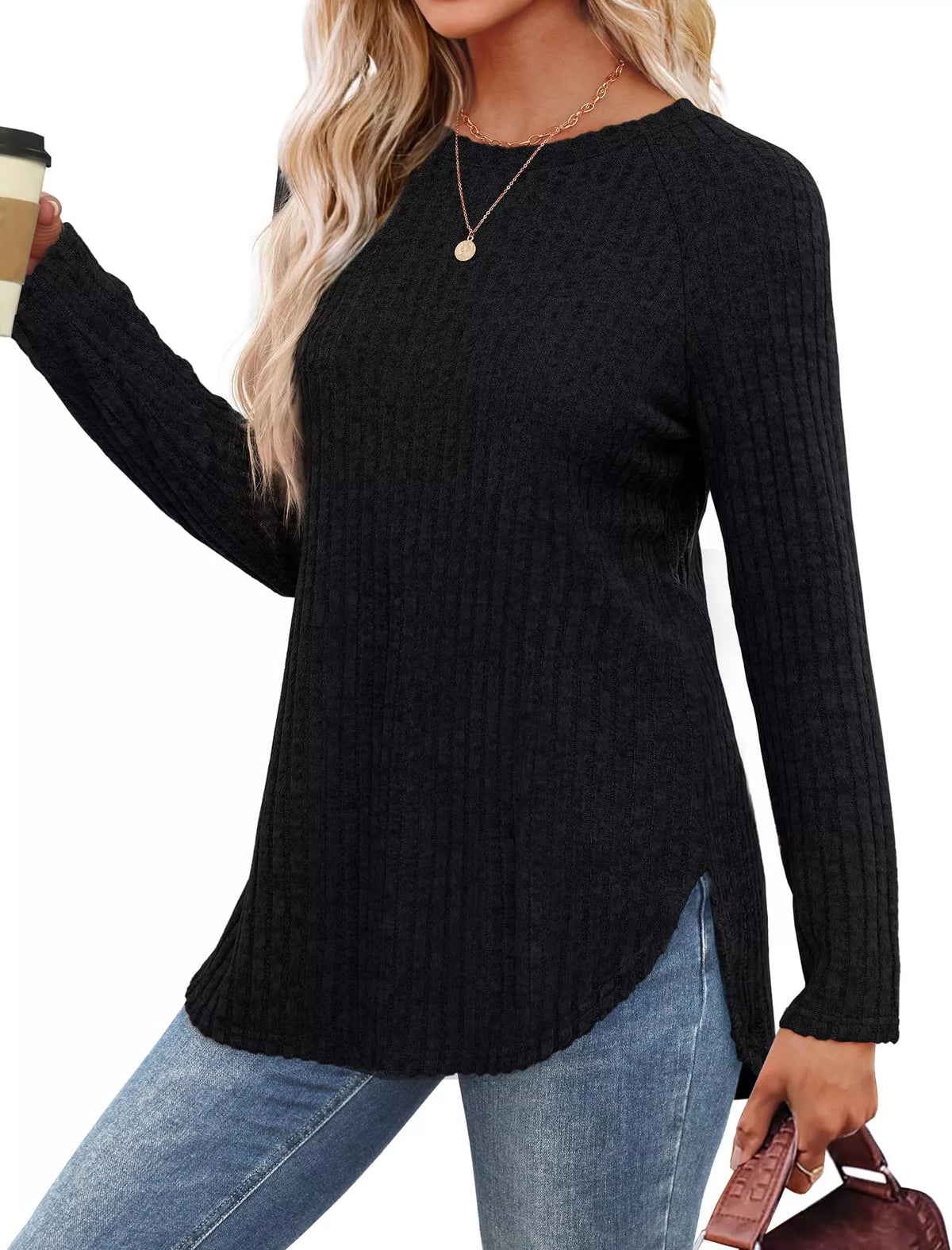 Casual Ribbed Knit Long Sleeve T-shirt (20)