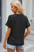 Eyelet Notched Short Sleeve T-shirt (2)