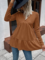 Waffle-knit V-neck Long Sleeve Blouse (12)