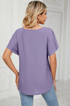 Eyelet Tie Neck Flutter Sleeve Blouse (26)
