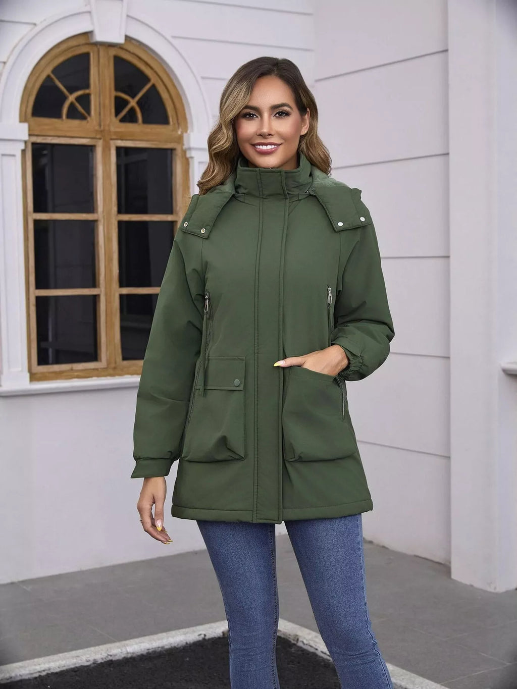 Full Size Zip Up Hooded Parka Outerwear Plus (3)