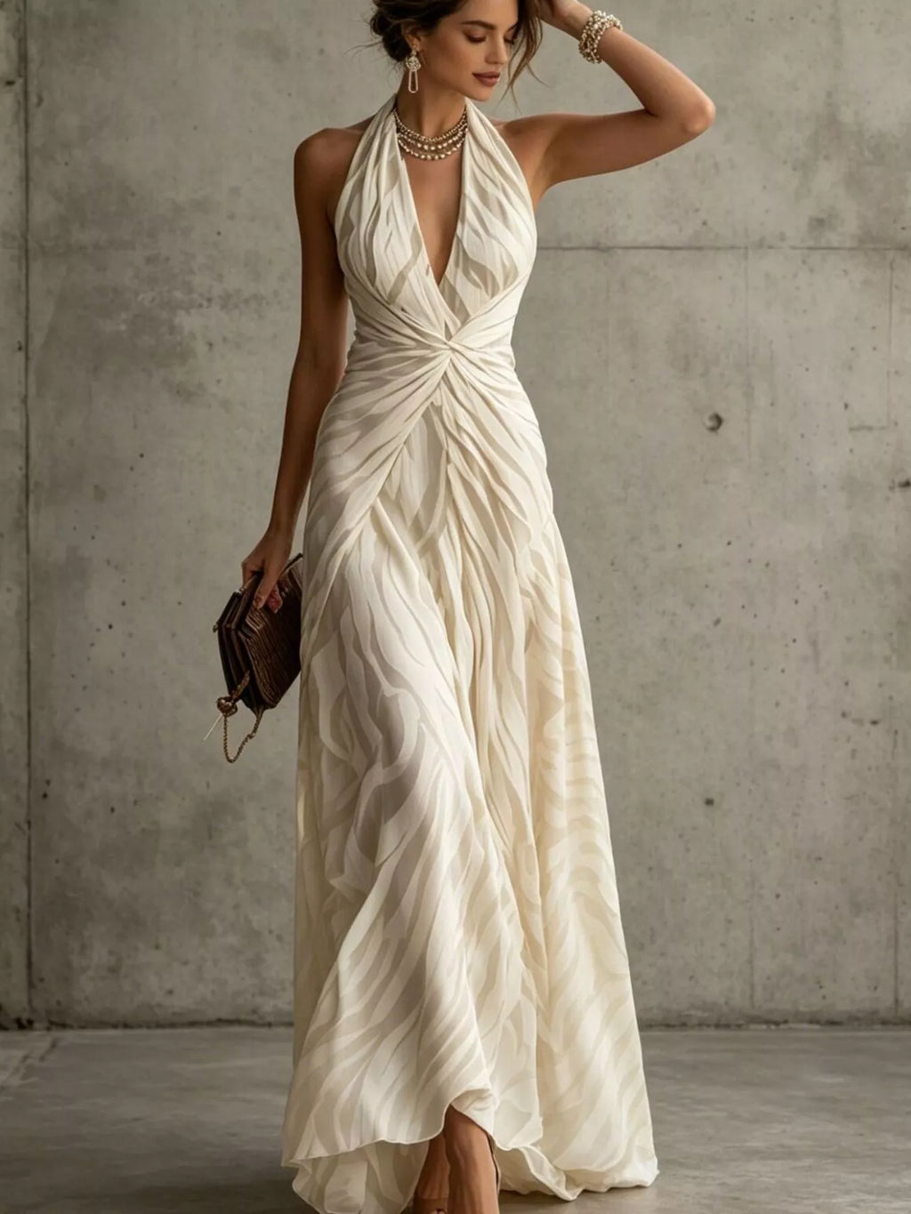 Halter Neck Ruched Maxi Dress